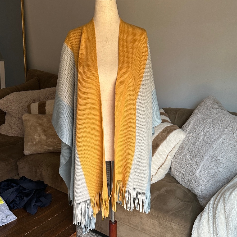 Do everything in love Mustard and Light Gray Colorblock Knit Cape